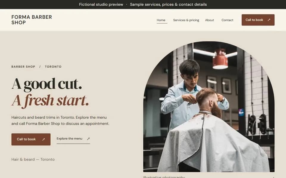 Beauty template for a fictional barber shop