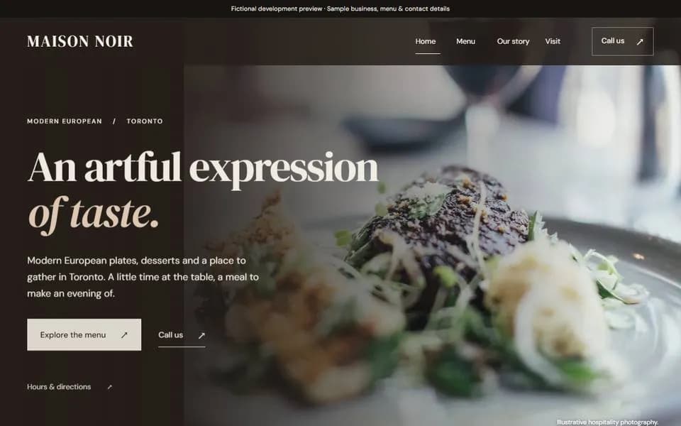 Food template for a fictional restaurant