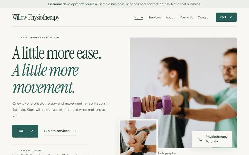 Health template for a fictional physiotherapy clinic