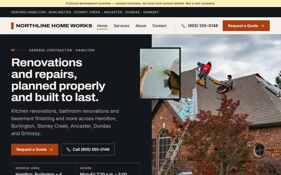 Trades template home page generated for a fictional general contractor
