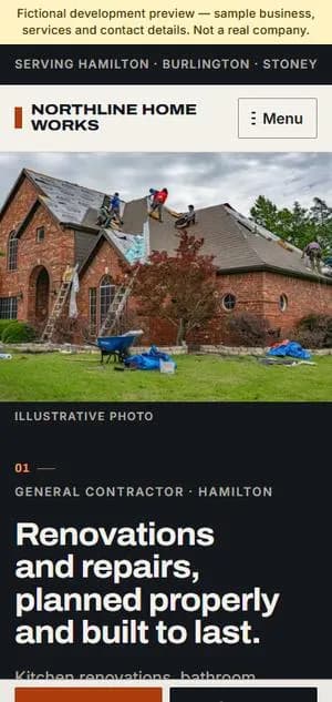 Mobile view of the Trades template with the sticky call and quote bar