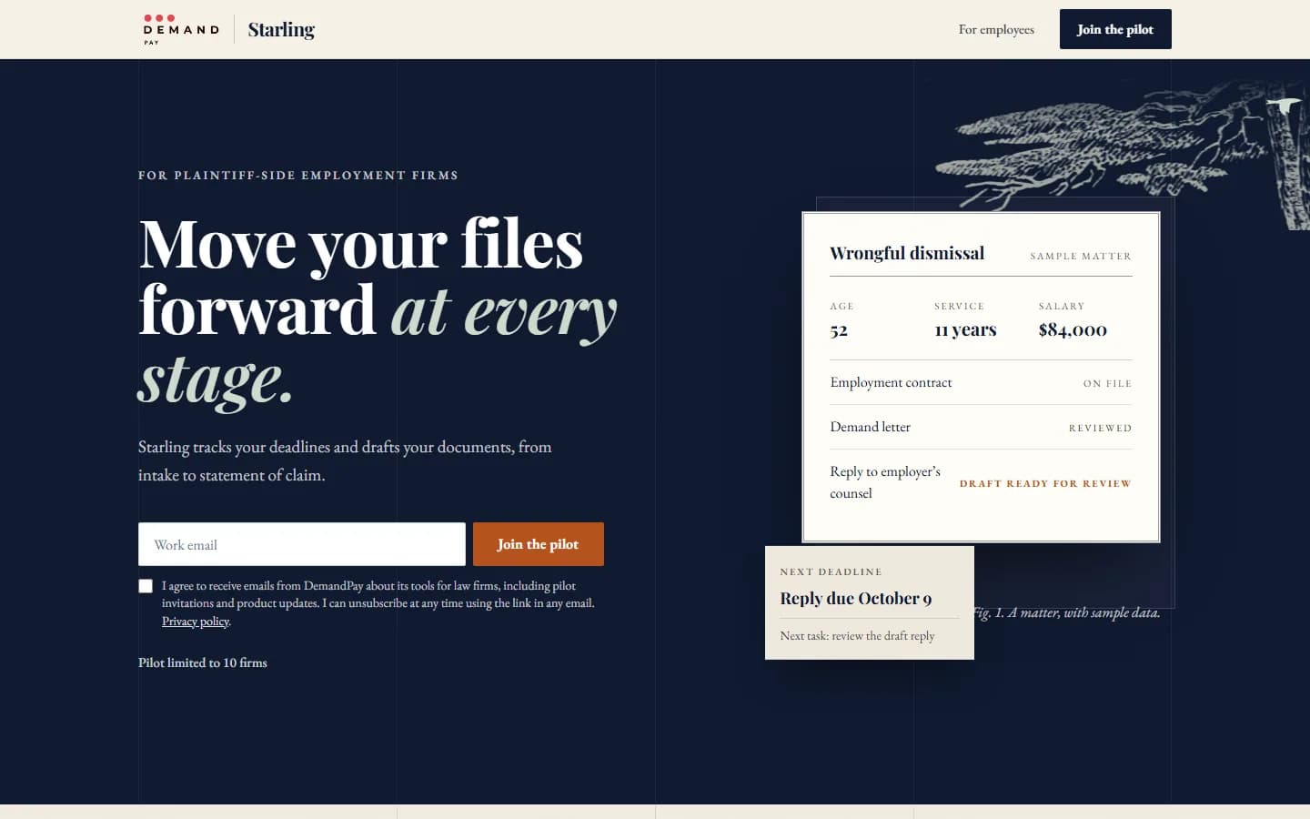 Starling by Demand Pay, a legal platform Data Function built for a startup