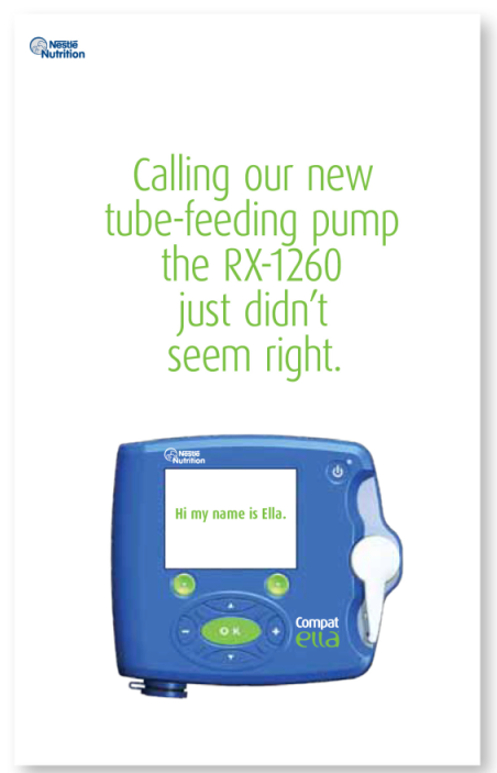 Advertisement for Nestlé Nutrition’s Tube-Feeding Pump Named Ella