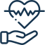 Blue Healthcare Support Icon - Hand Supporting Heart with ECG Line