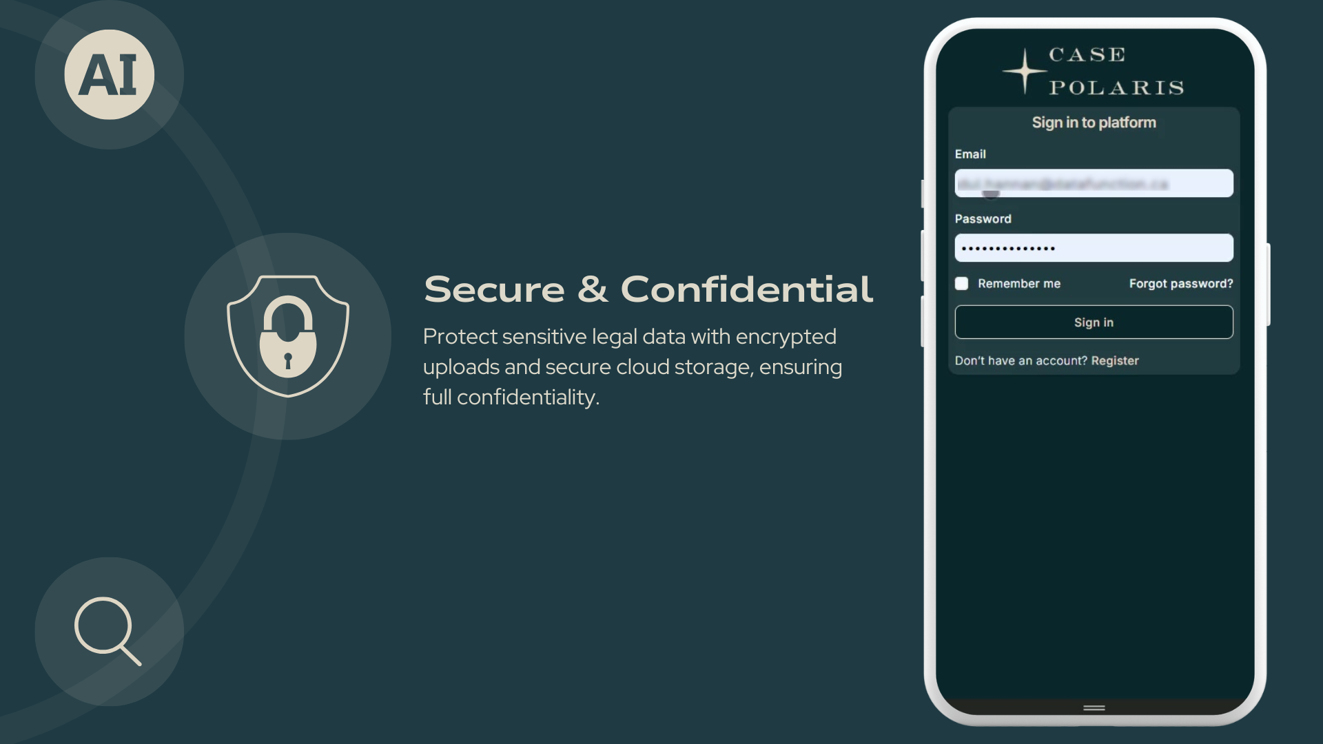 A secure login screen for the Case Polaris platform featuring encrypted credential entry and high-level data protection.