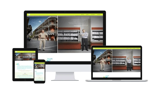Shape vs Colour website displayed on desktop, laptop, tablet and phone screens.